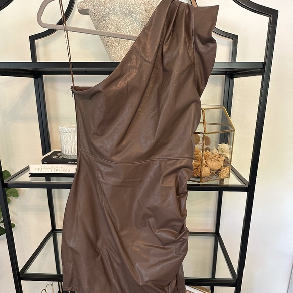 Body Contour Faux Leather One Shoulder Mini Sheath Dress, Size Small, Express - Picture 2 of 5